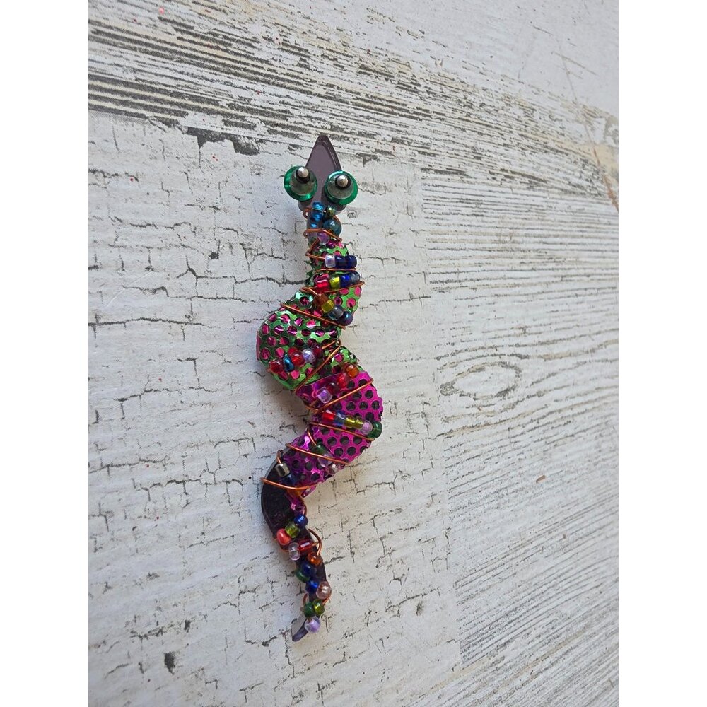Mary?‎ Snake pendant brooch unique beaded glitter colorful rainbow jewelry